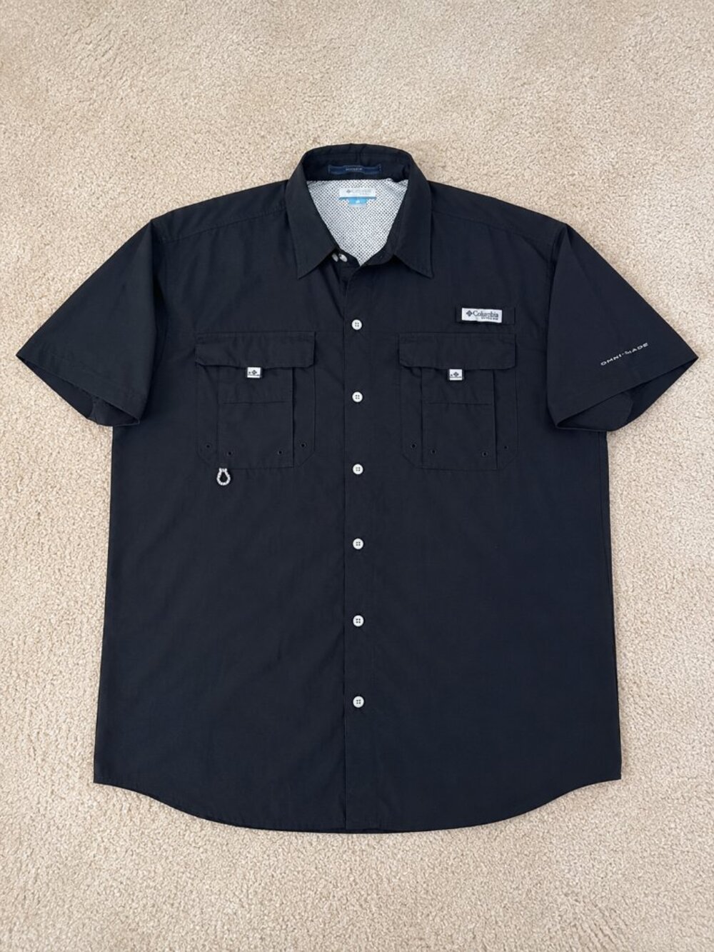 Columbia PFG Bahama Black Fishing Shirt Mens Medium Omni-Shade Vented M
